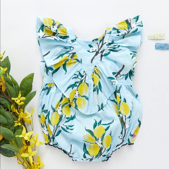 NWOT Pink chicken Lemon Bubble Romper, size 3-6 mos - Picture 2 of 7